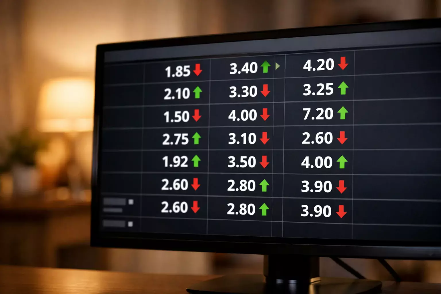 Schermo con quote che cambiano durante una partita di calcio