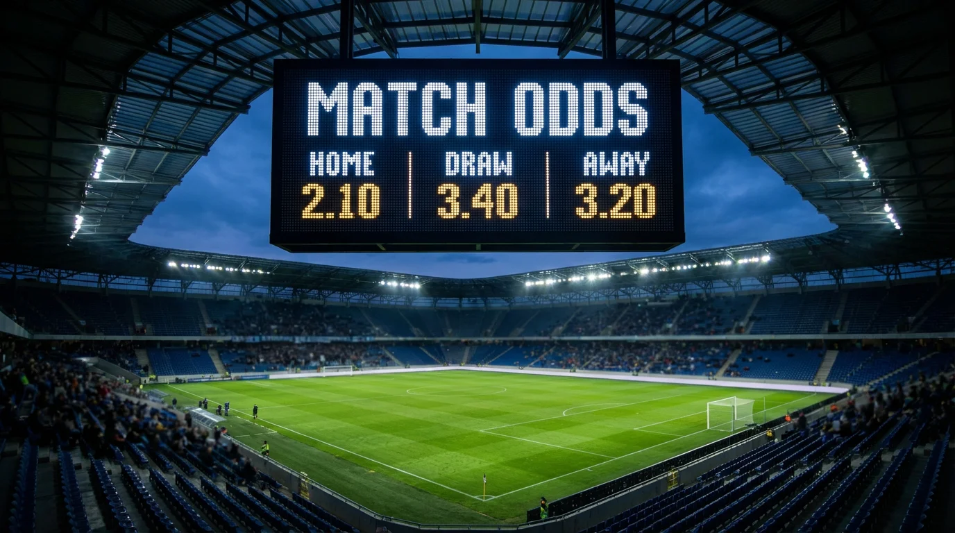 Tabellone luminoso con quote di scommesse calcio in formato decimale allo stadio