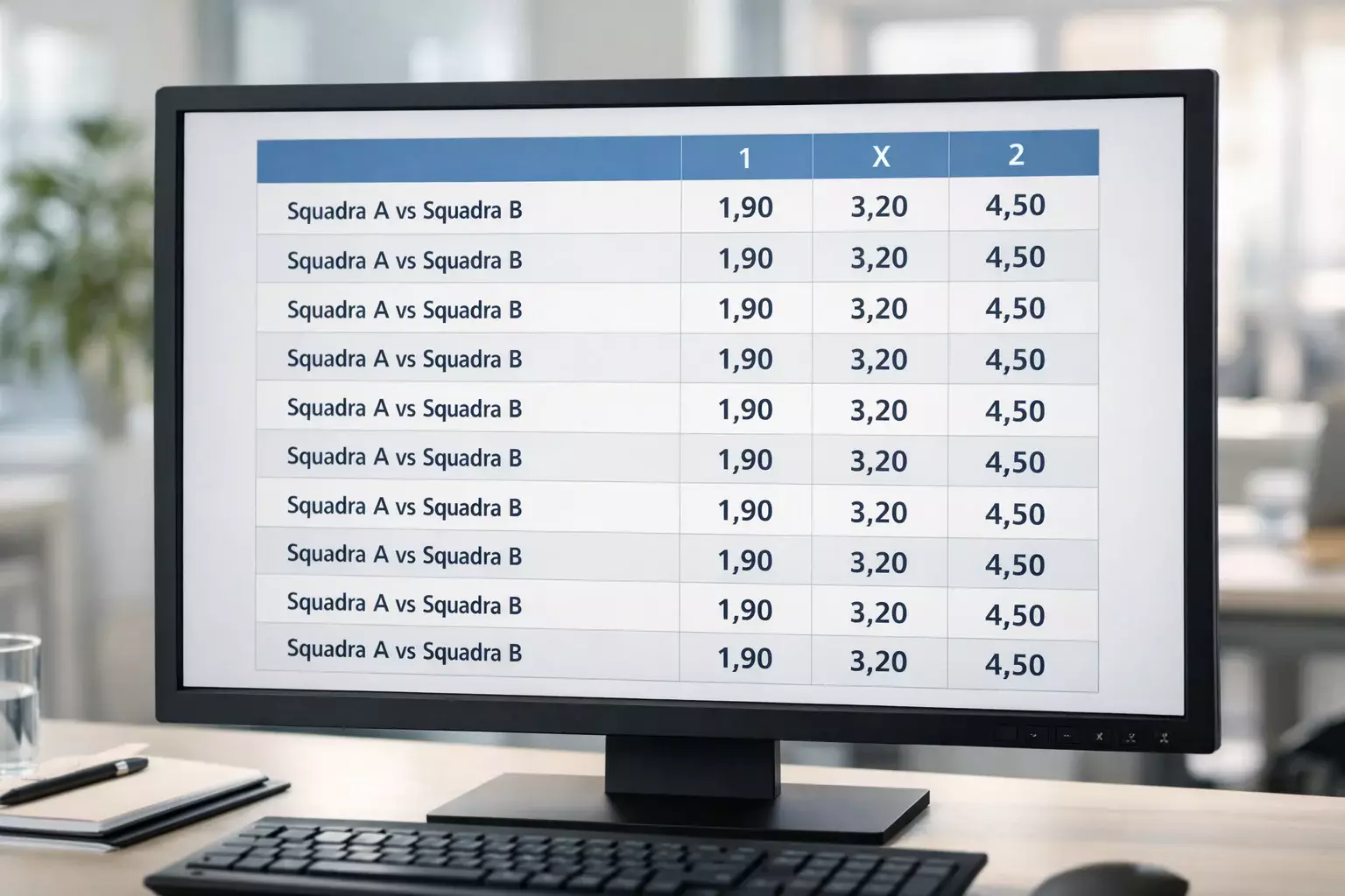 Schermo con quote decimali per partite di Serie A
