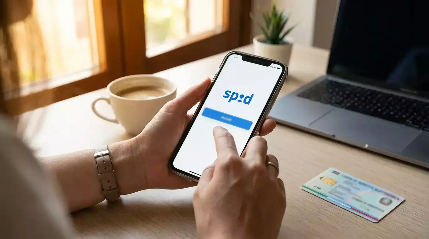 Persona che accede con SPID dallo smartphone per registrarsi a un sito di scommesse sportive